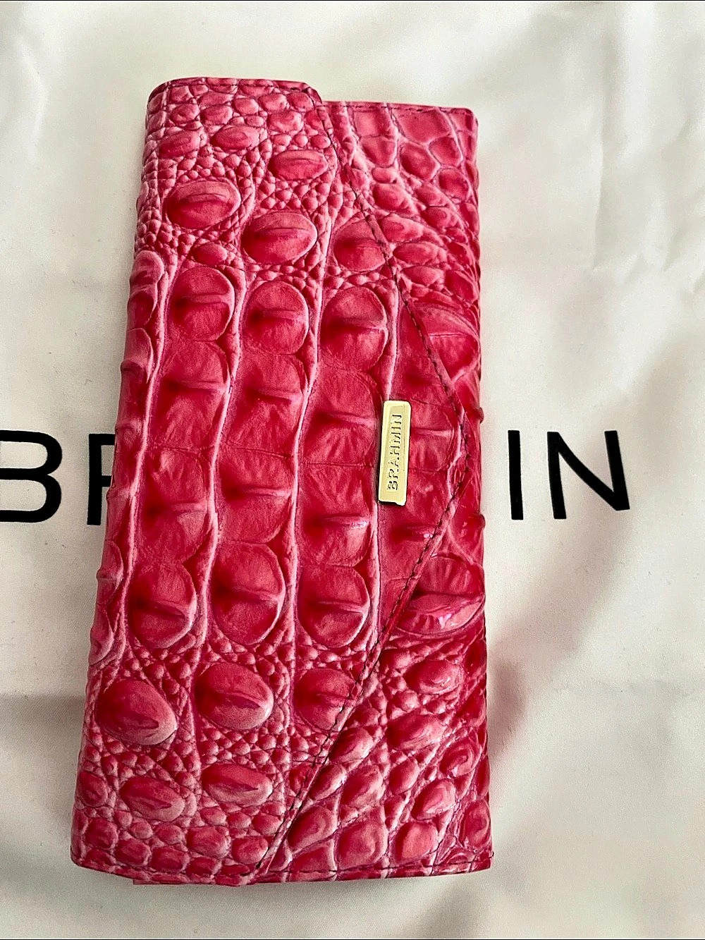 Brahmin Ady Wallet Crocodile-Embossed Pink Cosmos NWT